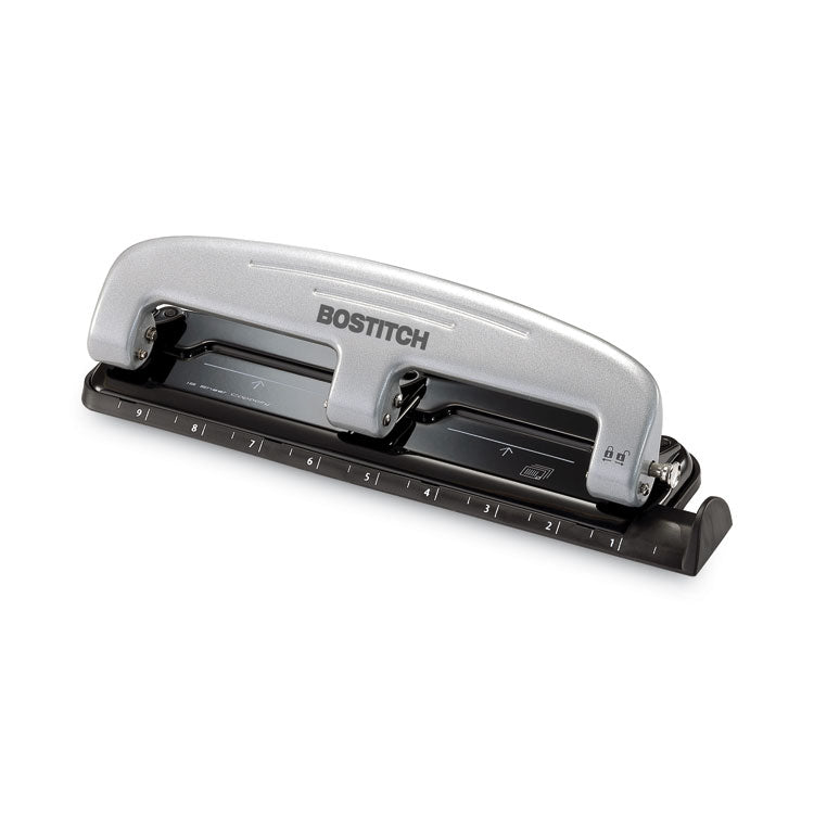 Bostitch - 12-Sheet EZ Squeeze Three-Hole Punch, 9/32" Holes, Black/Silver