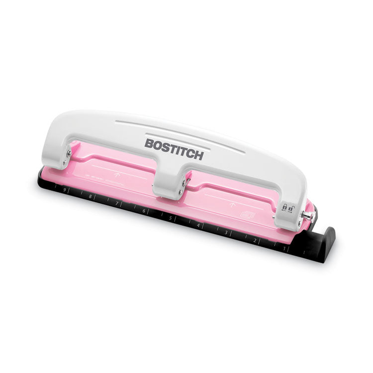 Bostitch - 12-Sheet EZ Squeeze InCourage Three-Hole Punch, 9/32" Holes, Pink