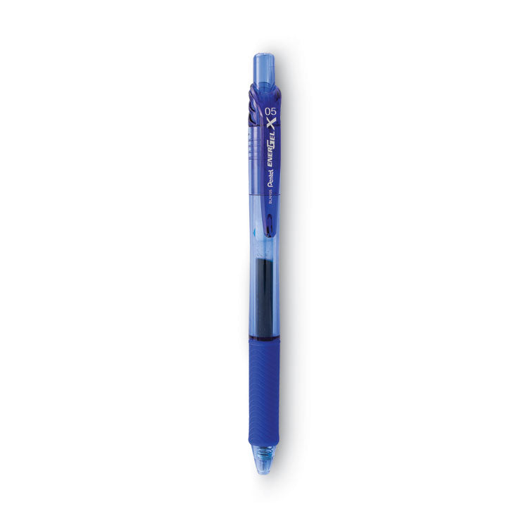 Pentel - EnerGel-X Gel Pen, Retractable, Fine 0.5 mm Needle Tip, Blue Ink, Blue Barrel, Dozen
