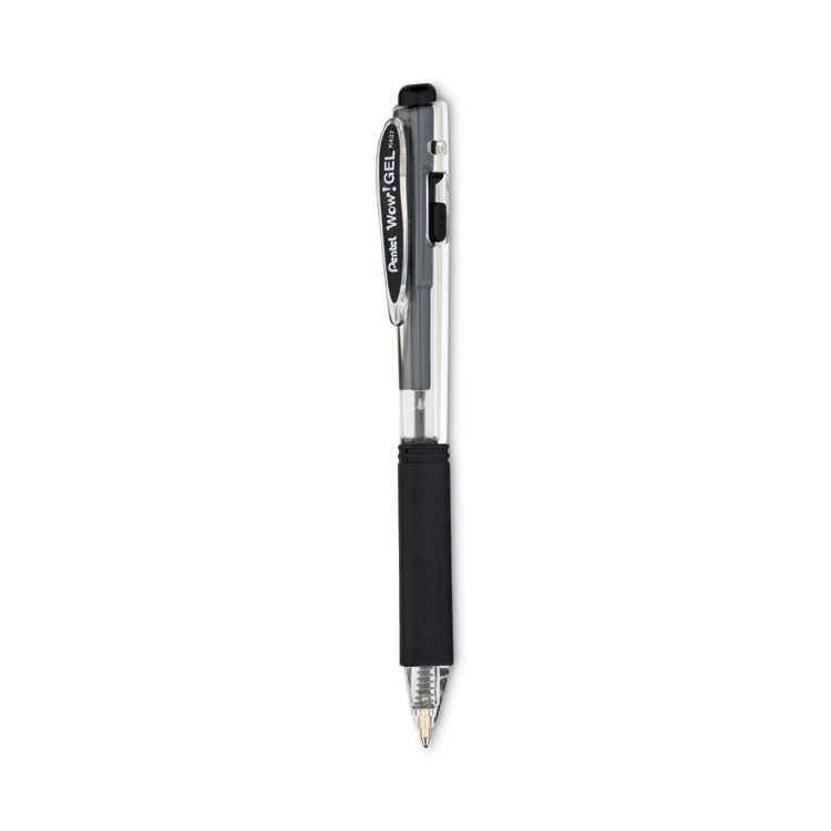 Pentel - WOW! Gel Pen, Retractable, Medium 0.7 mm, Black Ink, Clear/Black Barrel, Dozen