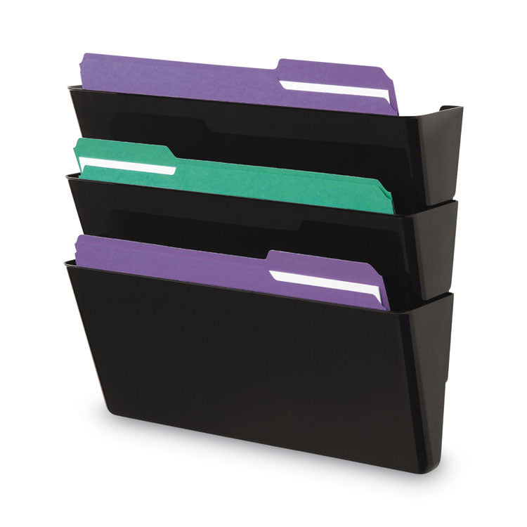 Universal - Wall File Pockets, 3 Sections, Letter Size,13" x 4.13" x 14.5", Black, 3/Pack