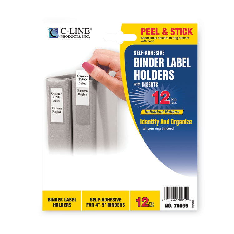 C-Line - Self-Adhesive Ring Binder Label Holders, Top Load, 2.75 x 3.63, Clear, 12/Pack