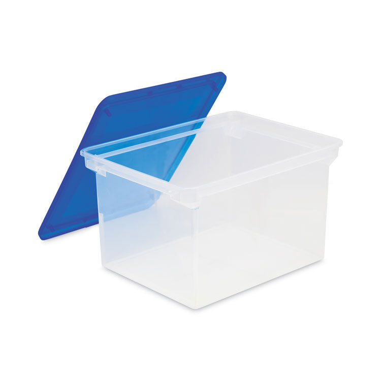 Storex - Plastic File Tote, Letter/Legal Files, 18.5" x 14.25" x 10.88", Clear/Blue