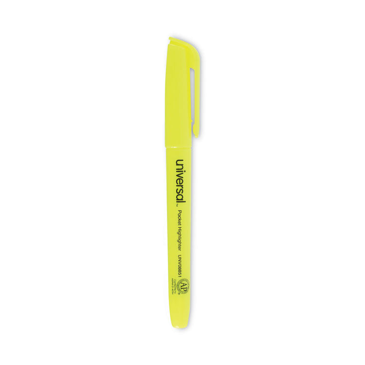 Universal - Pocket Highlighters, Fluorescent Yellow Ink, Chisel Tip, Yellow Barrel, Dozen