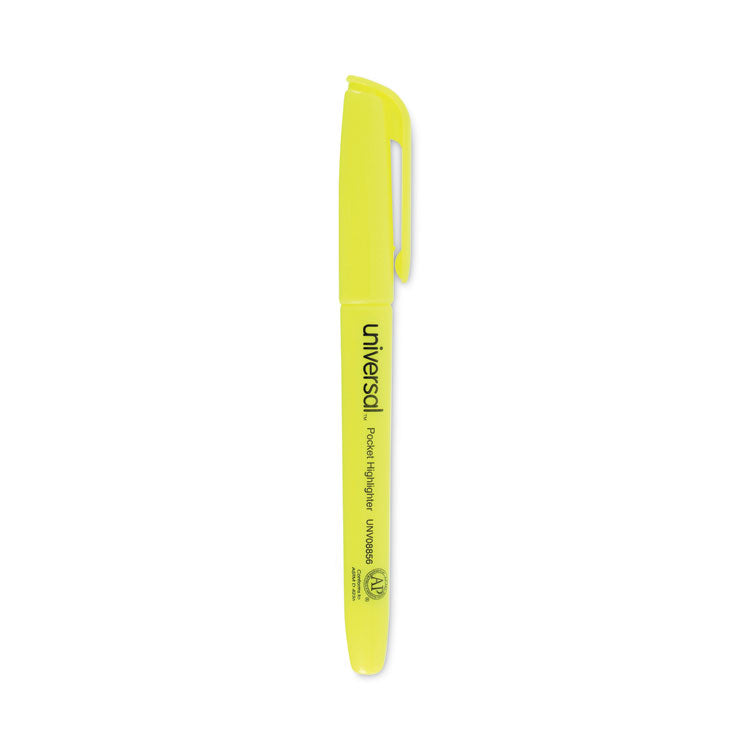 Universal - Pocket Highlighter Value Pack, Fluorescent Yellow Ink, Chisel Tip, Yellow Barrel, 36/Pack