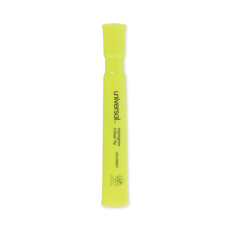 Universal - Desk Highlighters, Fluorescent Yellow Ink, Chisel Tip, Yellow Barrel, Dozen