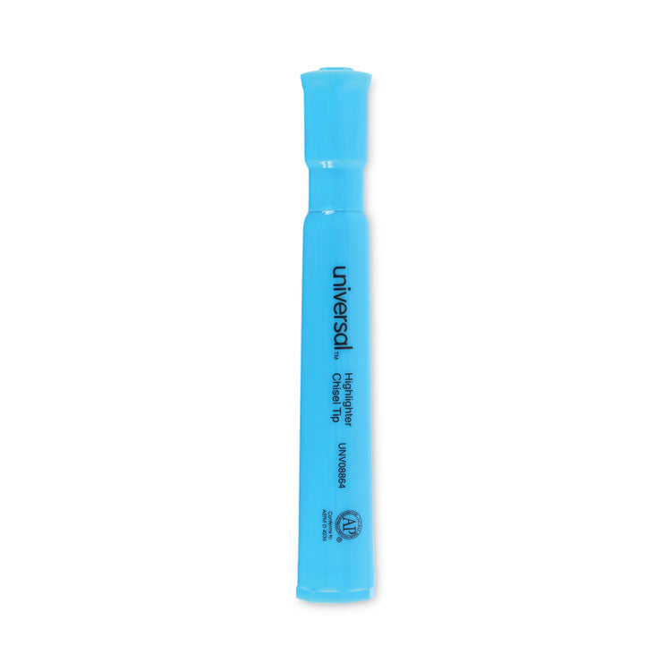 Universal - Desk Highlighters, Fluorescent Blue Ink, Chisel Tip, Blue Barrel, Dozen