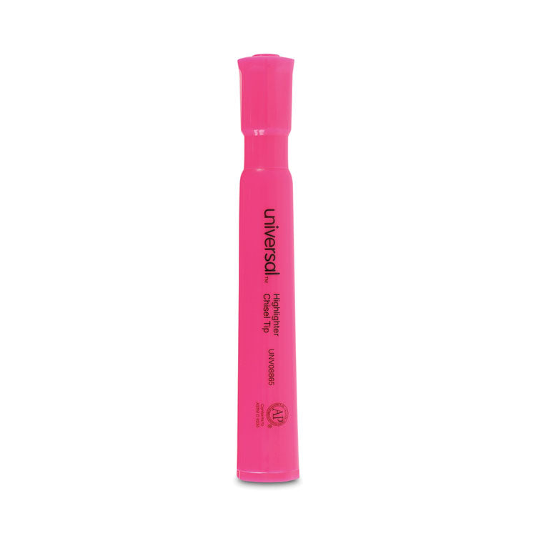 Universal - Desk Highlighters, Fluorescent Pink Ink, Chisel Tip, Pink Barrel, Dozen