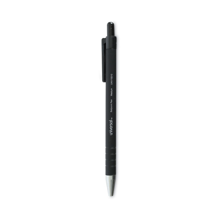 Universal - Ballpoint Pen, Retractable, Medium 1 mm, Black Ink, Black Barrel, Dozen