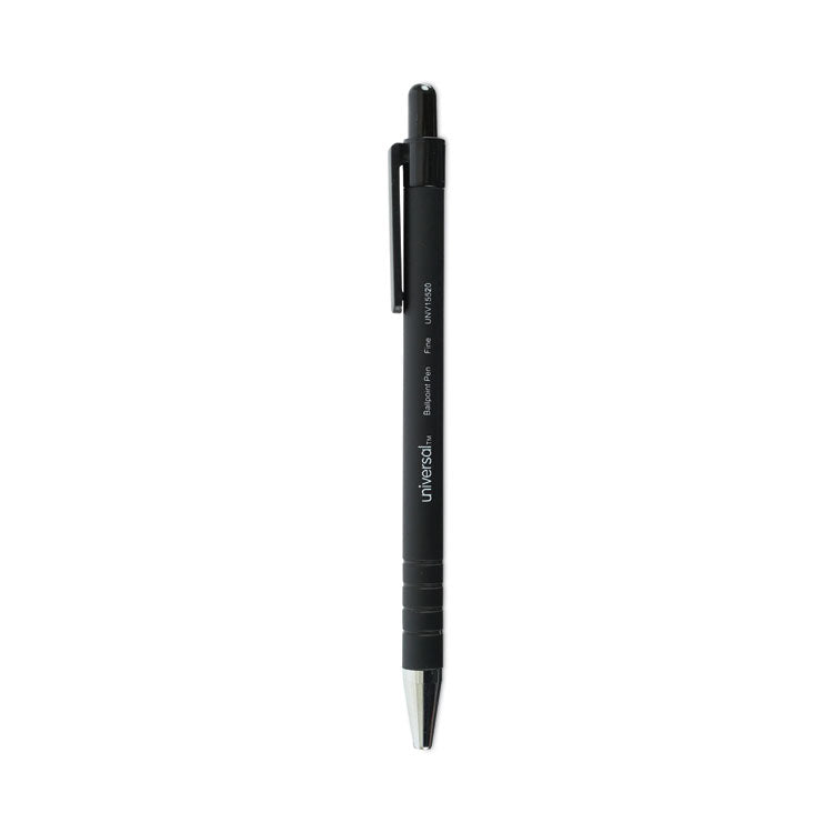 Universal - Ballpoint Pen, Retractable, Fine 0.7 mm, Black Ink, Black Barrel, Dozen