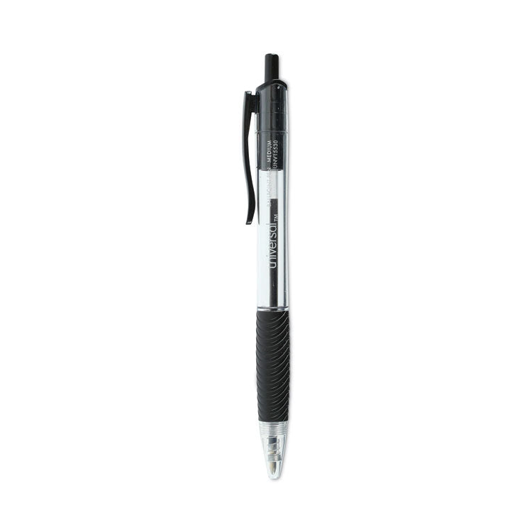 Universal - Comfort Grip Ballpoint Pen, Retractable, Medium 1 mm, Black Ink, Clear Barrel, Dozen