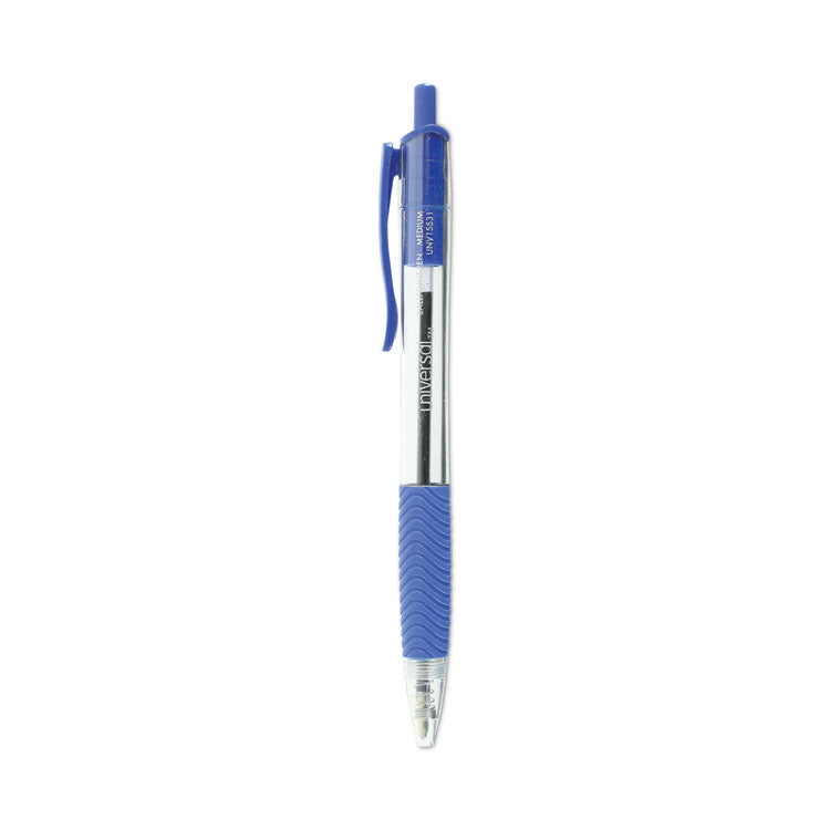 Universal - Comfort Grip Ballpoint Pen, Retractable, Medium 1 mm, Blue Ink, Clear Barrel, Dozen