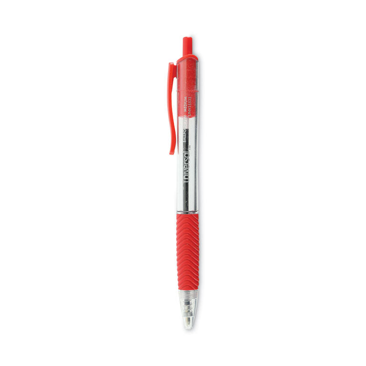 Universal - Comfort Grip Ballpoint Pen, Retractable, Medium 1 mm, Red Ink, Clear Barrel, Dozen