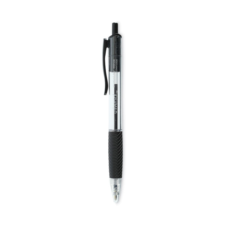 Universal - Comfort Grip Ballpoint Pen, Retractable, Medium 1 mm, Black Ink, Clear Barrel, 48/Pack