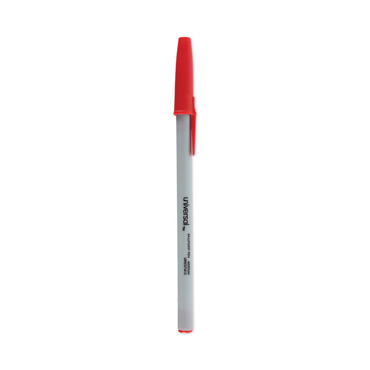 Universal - Ballpoint Pen, Stick, Medium 1 mm, Red Ink, Gray Barrel, Dozen