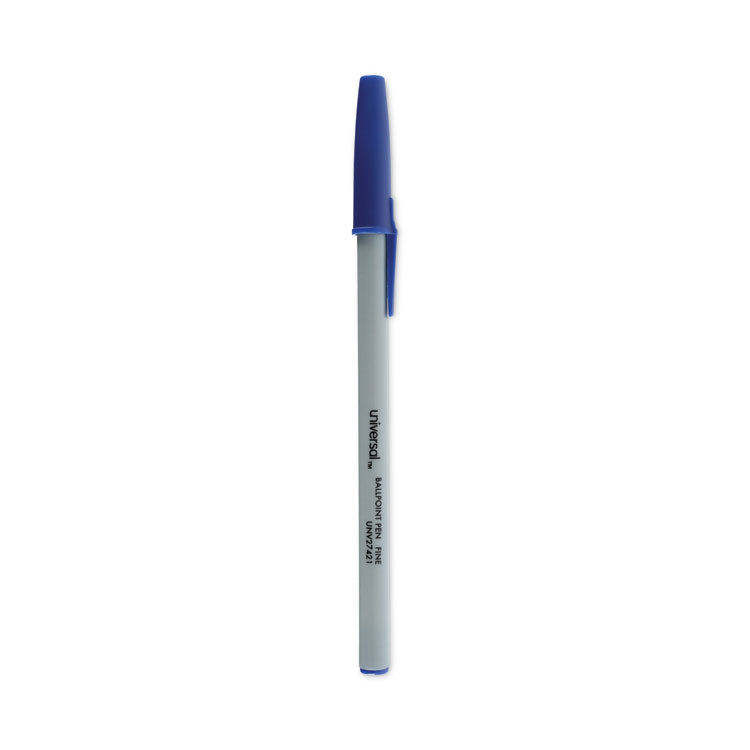 Universal - Ballpoint Pen, Stick, Fine 0.7 mm, Blue Ink, Gray Barrel, Dozen