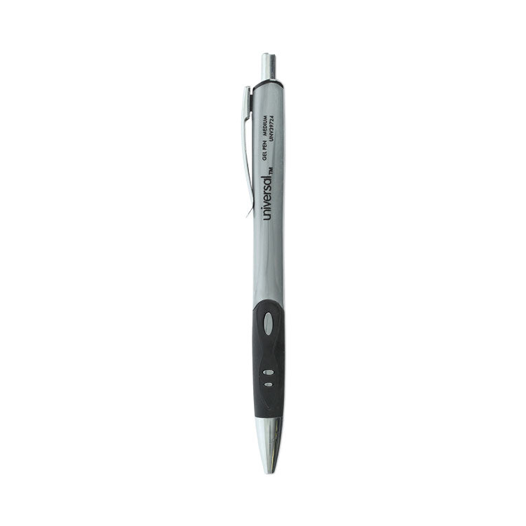 Universal - Comfort Grip Gel Pen, Retractable, Medium 0.7 mm, Black Ink, Silver Barrel, 36/Pack