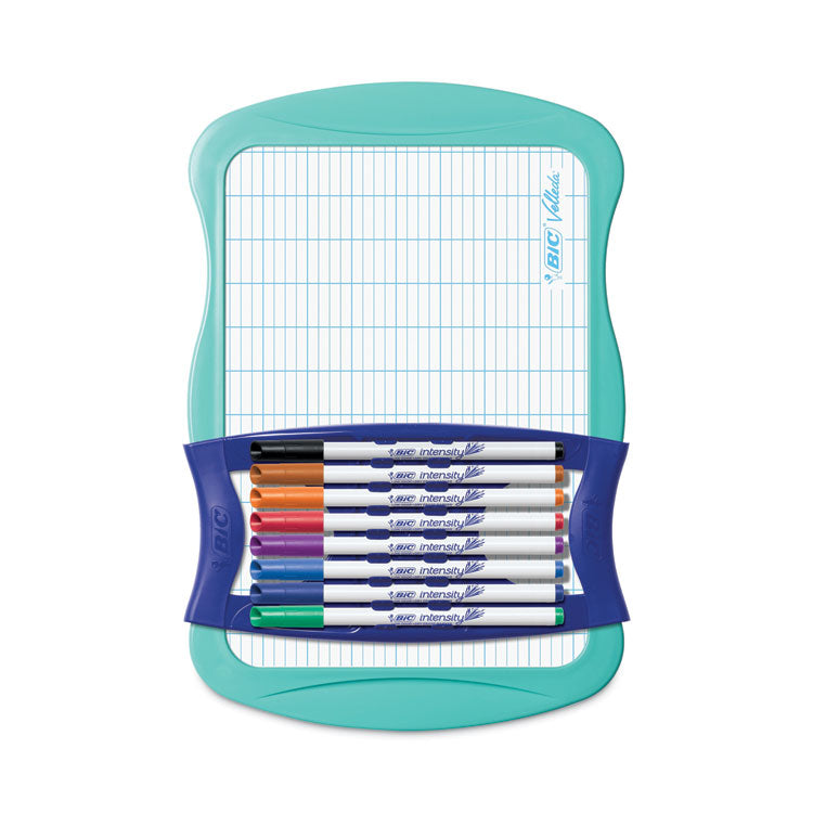 BIC - Intensity Dry Erase Board/Markers Kit, 9 Markers/Dual-Sided Dry Erase Board, 7.8 x 11.8, White Surface, Plastic Blue Frame