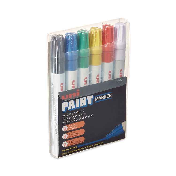 uni-Paint - Permanent Marker, Medium Bullet Tip, Assorted Colors, 6/Set