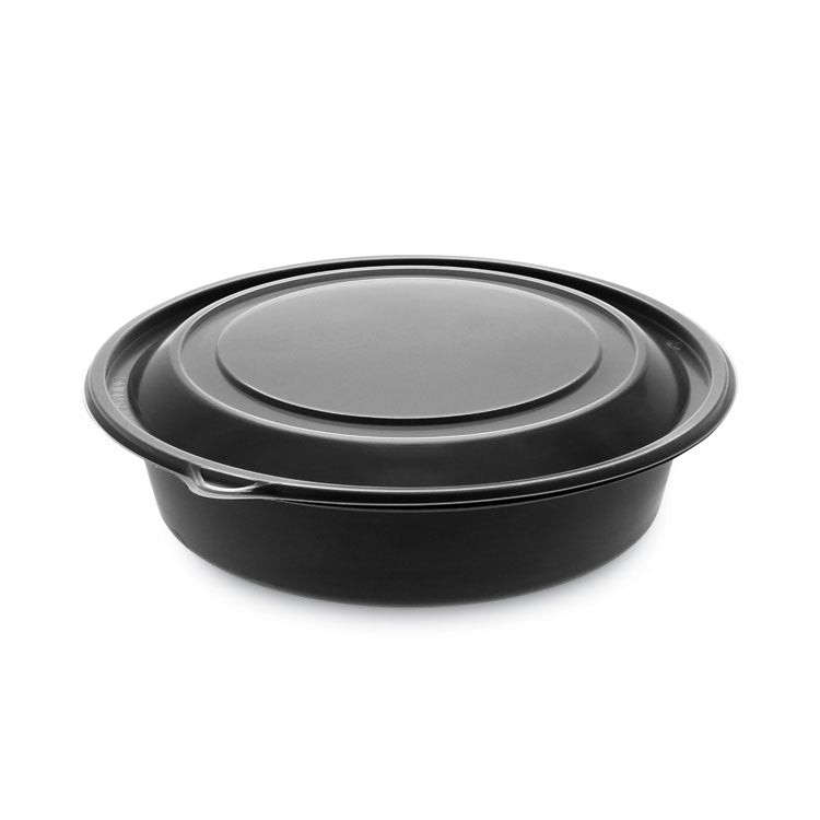 Pactiv Evergreen - EarthChoice MealMaster Container with Lid, 32 oz, 8" dia x 2.12" h, 1-Compartment, Black/Clear, Plastic, 250/Carton