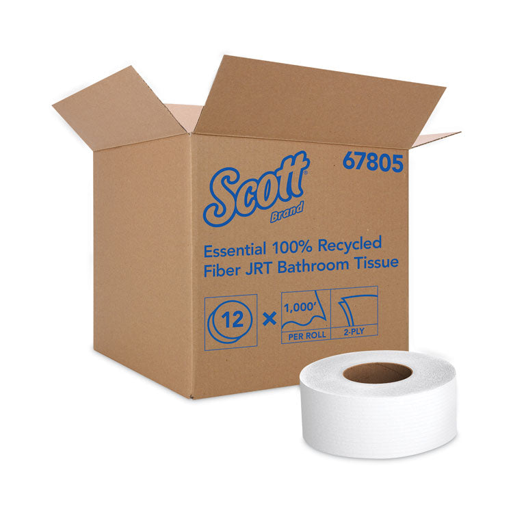 Scott - Essential 100% Recycled Fiber JRT Bathroom Tissue for Business, Septic Safe, 2-Ply, White, 3.55" x 1,000 ft, 12 Rolls/Carton