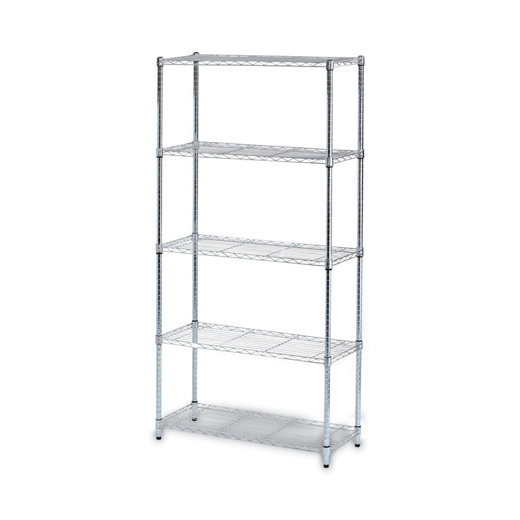 Alera - Residential Wire Shelving, Five-Shelf, 36w x 14d x 72h, Silver