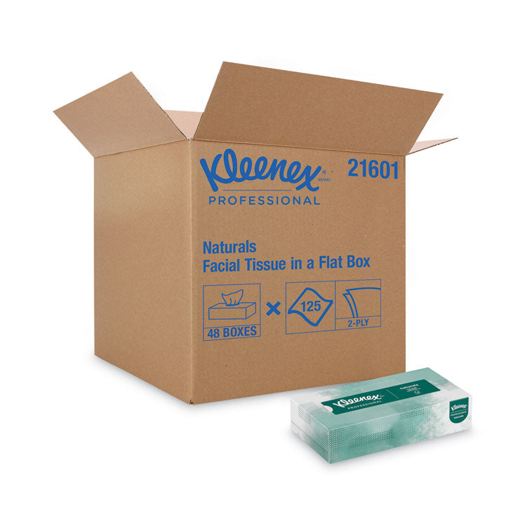 Kleenex - Naturals Facial Tissue for Business, Flat Box, 2-Ply, White, 125 Sheets/Box, 48 Boxes/Carton