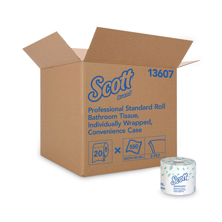 Scott - Essential Standard Roll Bathroom Tissue for Business, Septic Safe, Convenience Carton, 2-Ply, White, 550/Roll, 20 Rolls/CT