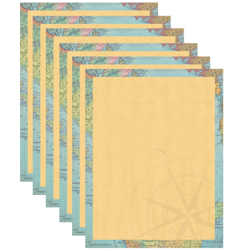 TEACHER CREATED RESOURCES - Travel the Map Computer Paper, 8.5" x 11", 50 Sheets Per Pack, 6 Packs
