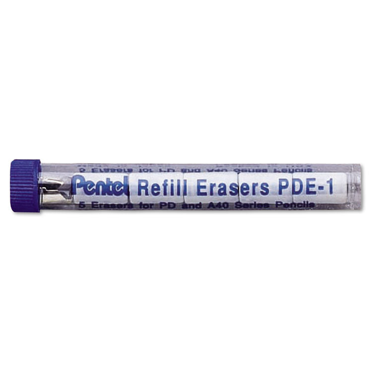Pentel - Eraser Refills for Pentel Champ, e-sharp, Jolt, Icy and Quicker Clicker Pencils, Cylindrical Rod, White, 5/Tube