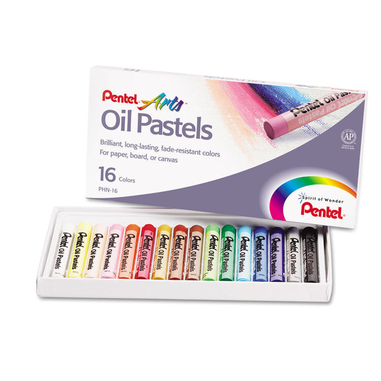 Pentel - Oil Pastel Set With Carrying Case, 16 Assorted Colors, 0.38" dia x 2.38", 16/Pack