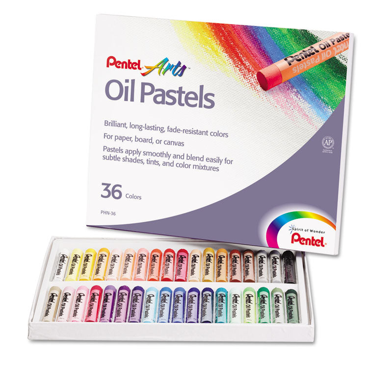 Pentel - Oil Pastel Set With Carrying Case, 36 Assorted Colors, 0.38 dia x 2.38", 36/Pack