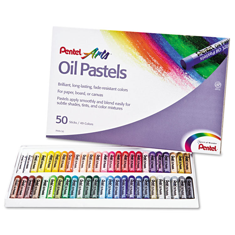 Pentel - Oil Pastel Set With Carrying Case, 45 Assorted Colors, 0.38' dia x 2.38", 50/Pack