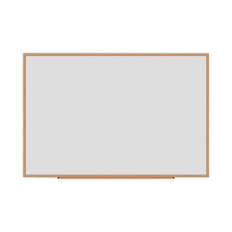 Universal - Deluxe Melamine Dry Erase Board, 72 x 48, Melamine White Surface, Oak Fiberboard Frame