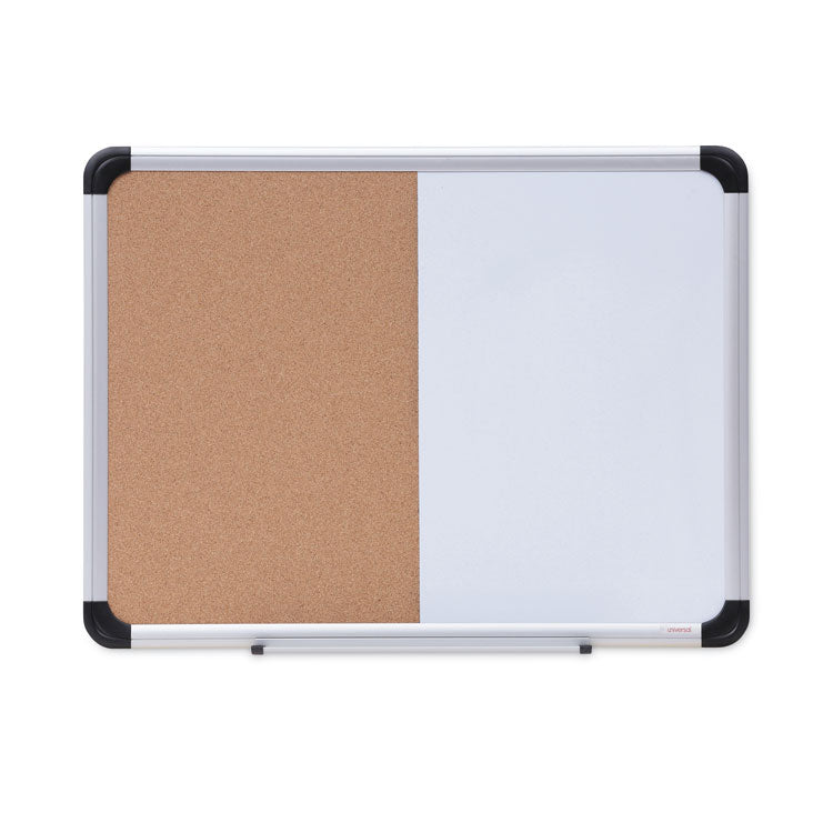 Universal - Cork/Dry Erase Board, Melamine, 24 x 18, Tan/White Surface, Gray/Black Aluminum/Plastic Frame