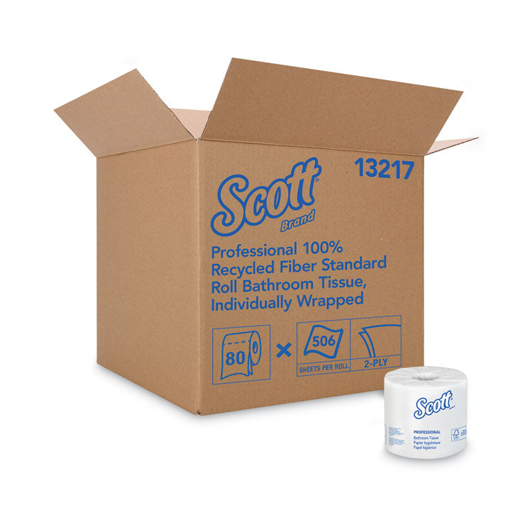 Scott - Essential 100% Recycled Fiber SRB Bathroom Tissue, Septic Safe, 2-Ply, White, 506 Sheets/Roll, 80 Rolls/Carton