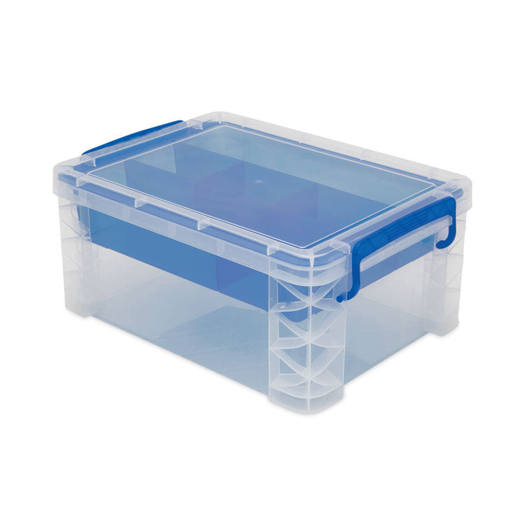 Advantus - Super Stacker Divided Storage Box, 6 Sections, 10.38" x 14.25" x 6.5", Clear/Blue