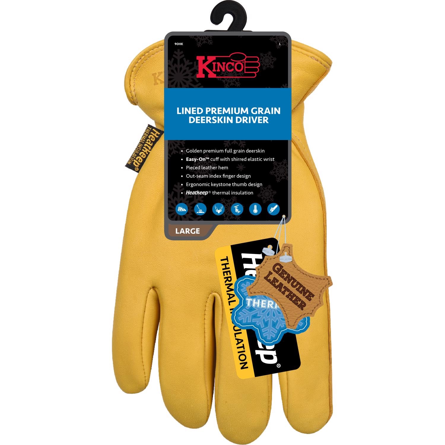 Kinco Men's Indoor/Outdoor Driver Work Gloves Gold M 1 pair