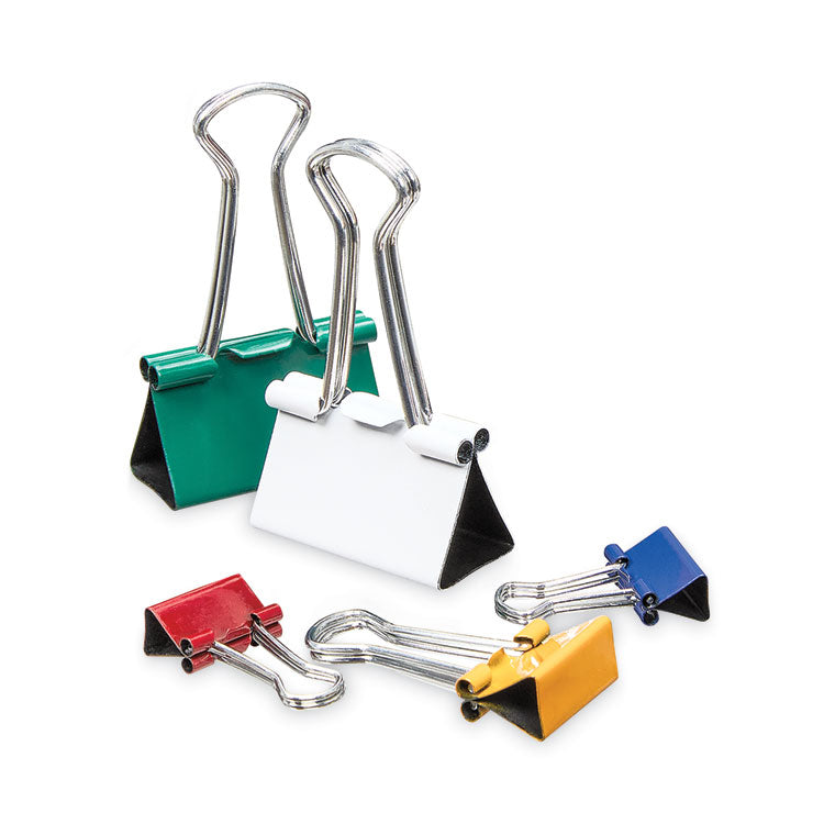 Universal - Binder Clips with Storage Tub, (12) Mini (0.5"), (12) Small (0.75"), (6) Medium (1.25"), Assorted Colors