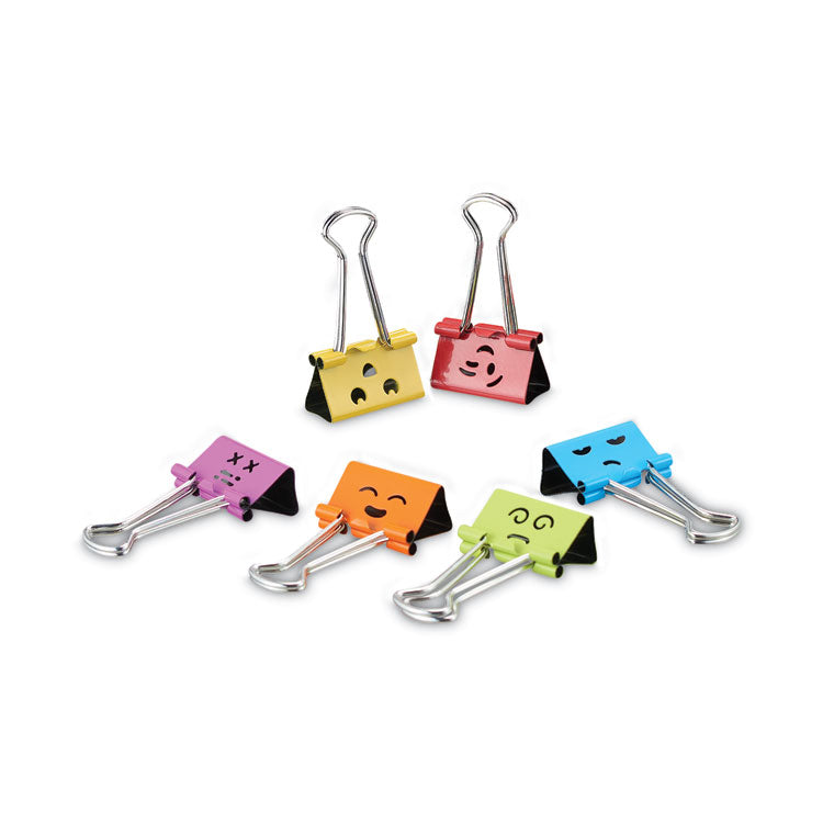 Universal - Emoji Themed Binder Clips with Storage Tub, Medium, Assorted Colors, 42/Pack