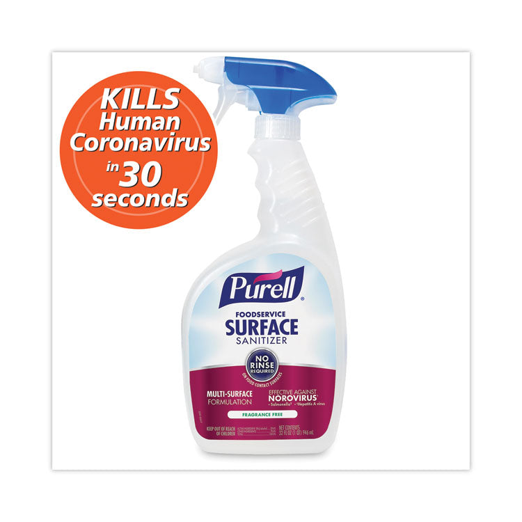 PURELL - Foodservice Surface Sanitizer3, Fragrance Free, 32 oz Bottle with Spray Trigger Attached, 6/Carton