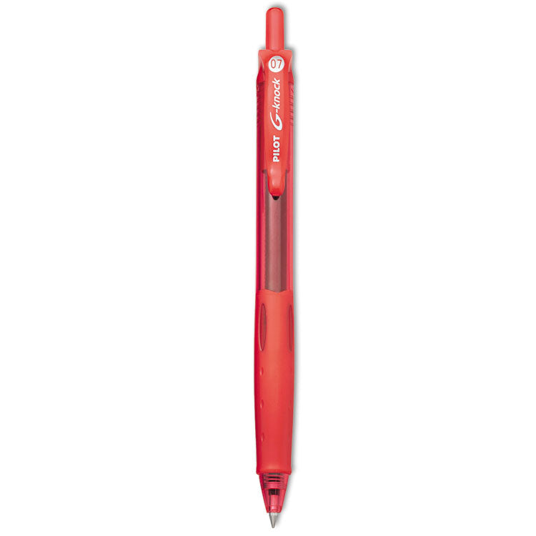 Pilot - G-Knock BeGreen Gel Pen, Retractable, Fine 0.7 mm, Red Ink, Red Barrel, Dozen