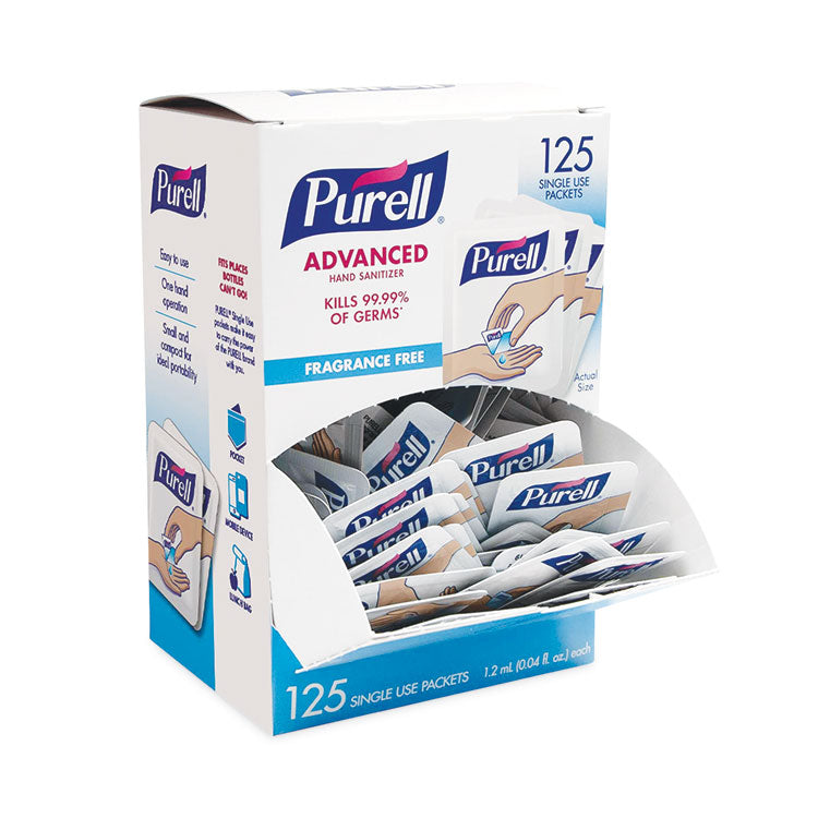 PURELL - Single Use Advanced Gel Hand Sanitizer, 1.2 mL, Packet, Fragrance-Free, 125/Box