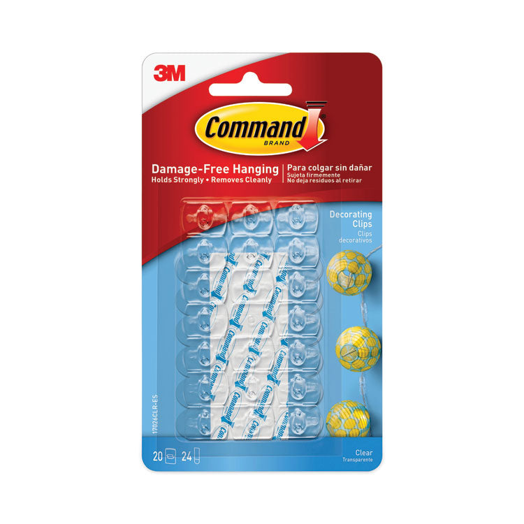 Command - Clear Hooks and Strips, Plastic, Decorating Clips, 20 Clips and 24 Strips/Pack