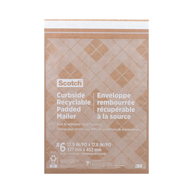 Scotch - Curbside Recyclable Padded Mailer, #6, Bubble Cushion, Self-Adhesive Closure, 13.75 x 20, Natural Kraft, 50/Carton