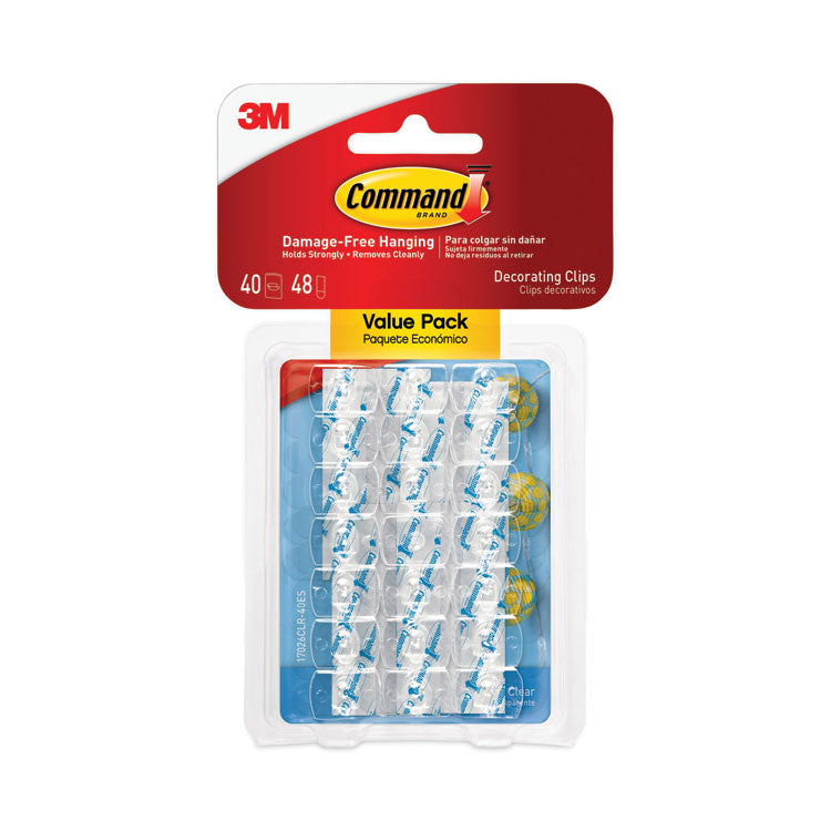 Command - Clear Hooks and Strips, Plastic, Decorating Clips, 40 Clips and 48 Strips/Pack