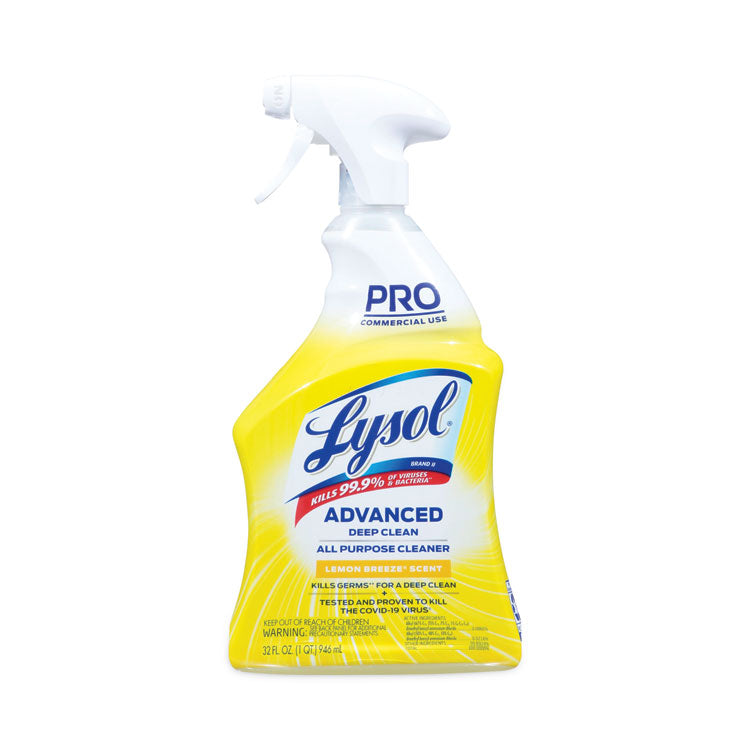 Professional LYSOL Brand - Advanced Deep Clean All Purpose Cleaner, Lemon Breeze, 32 oz Trigger Spray Bottle, 12/Carton