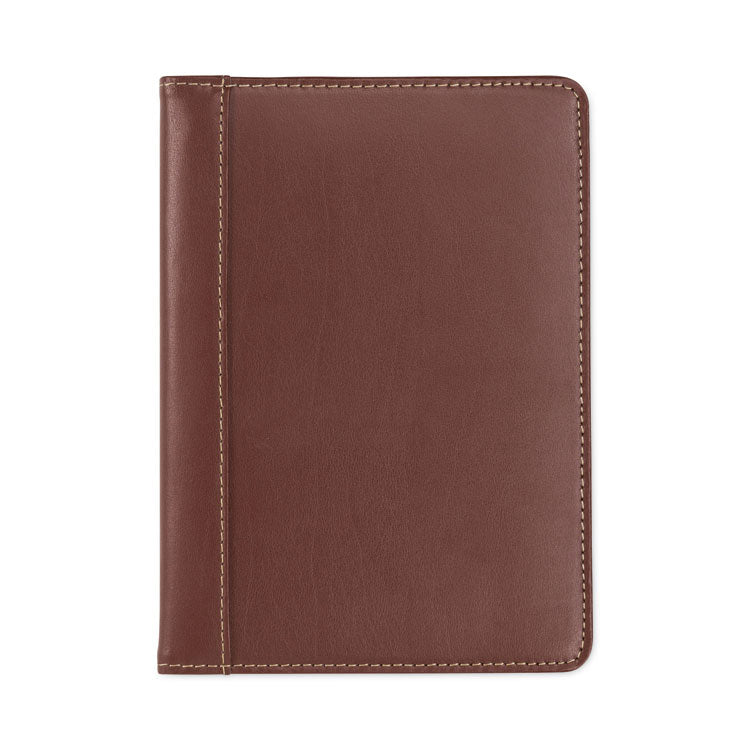 Samsill - Contrast Stitch Leather Padfolio, 6.25w x 8.75h, Open Style, Brown