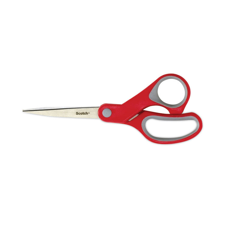 Scotch - Multi-Purpose Scissors, 8" Long, 3.38" Cut Length, Gray/Red Straight Handle