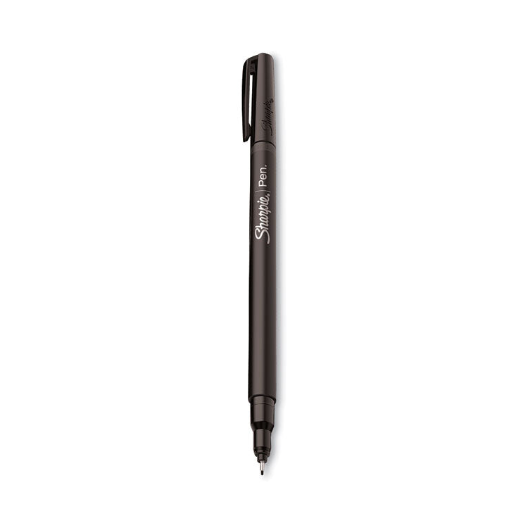 Sharpie - Water-Resistant Ink Porous Point Pen, Stick, Fine 0.4 mm, Black Ink, Black/Gray Barrel, Dozen